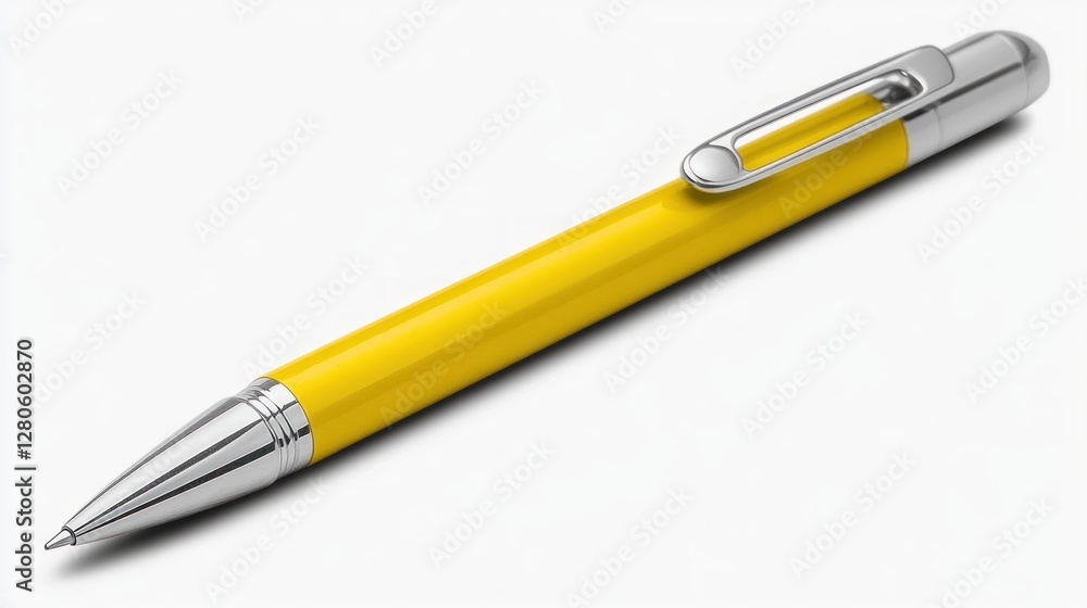 Bright Yellow Ballpoint Pen Isolated on White Background Bright Yellow Ballpoint Pen Isolated on White Background