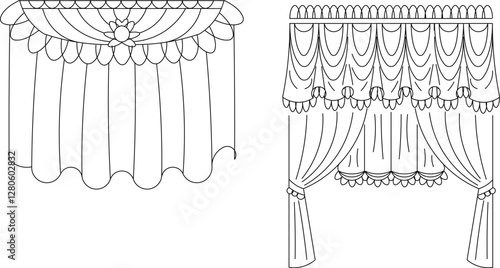 vector sketch illustration silhouette design curtain cloth partition room 