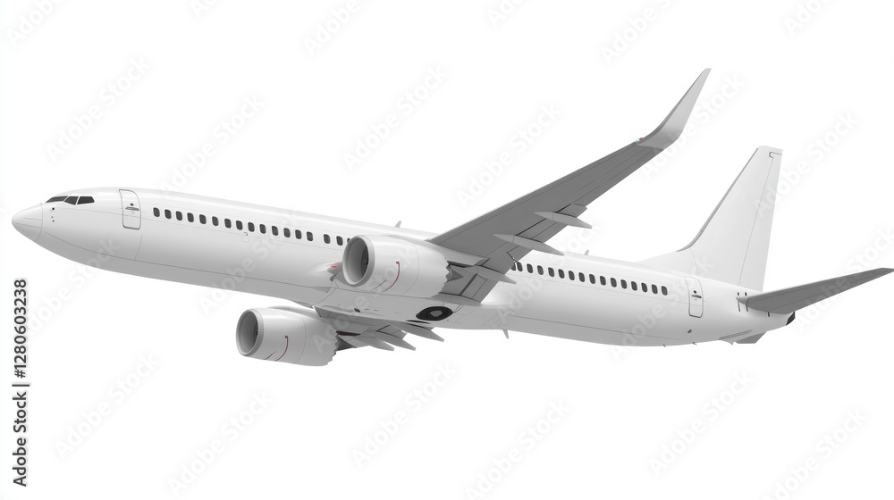 Obraz premium White Commercial Airplane in Flight Against White Background