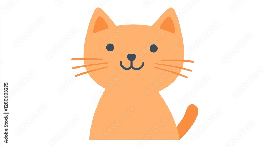 Fototapeta premium Cute orange cartoon cat, front view, simple design, white background