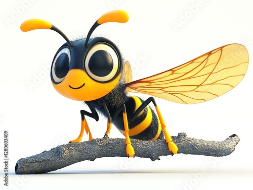 Cheerful cartoon bee character studio setting digital art whimsical close-up