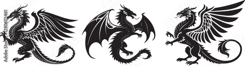 Wallpaper Mural Mythological Dragon Silhouette Vector Icon Set – Legendary Fantasy Beast Illustrations Torontodigital.ca