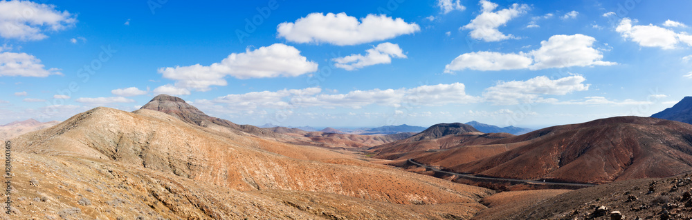 Fototapeta premium Panorama of volcanic landscape at Fuerteventura