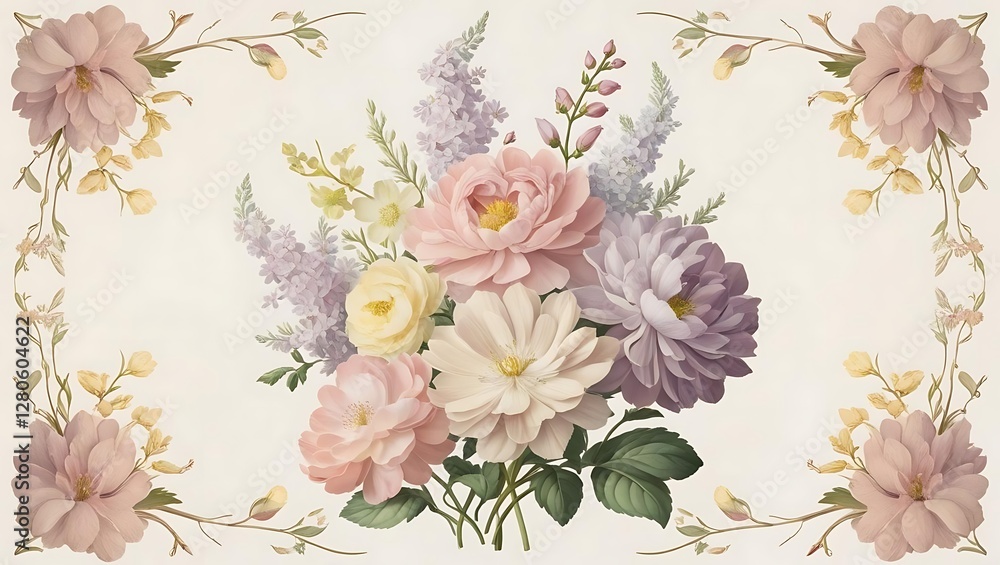 custom made wallpaper toronto digitalVintage spring frame with softly blurred pastel flowers and vines arranged sparingly at the edges