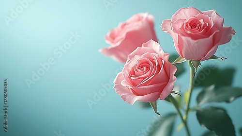 Delicate pink roses on teal background