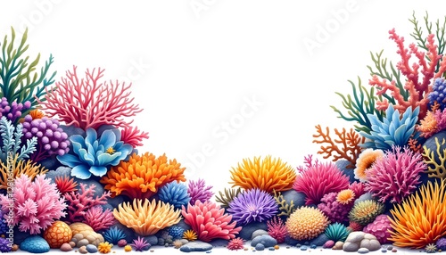 Vibrant Coral Reef Scene Illustration with Colorful Corals