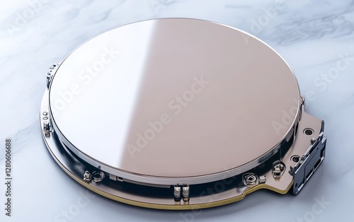Polished Silicon Wafer on White Marble Surface