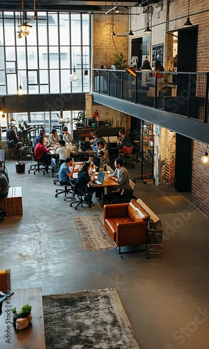 Modern coworking space bustling with creative professionals