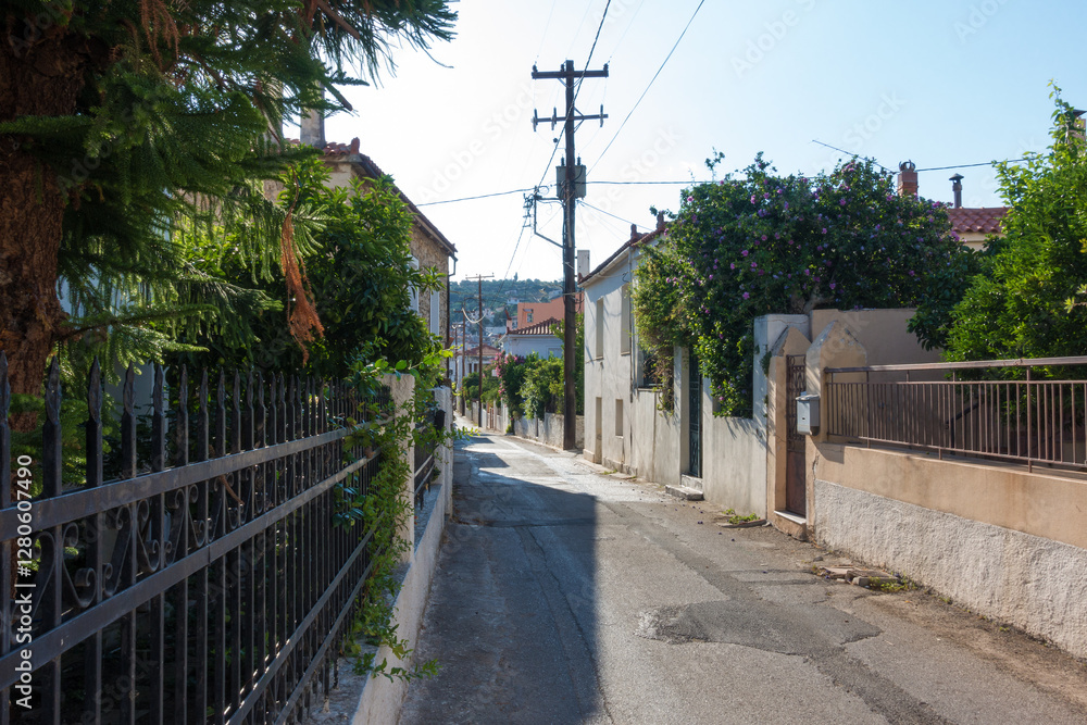 Street in the beautiful seaside village Limni, in North Evia, Greece Street in the beautiful seaside village Limni, in North Evia, Greece