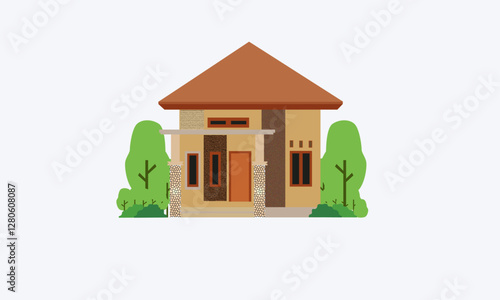 2D Story House Icon with a tree