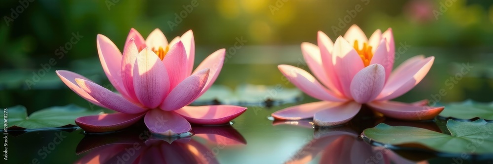 Fototapeta premium Delicate water lily petals unfolding in sunlight, flower, serenity