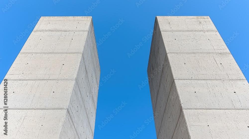 Abstract Concrete Pillars Against a Clear Sky. Possible use Architectural design, urban aesthetics Abstract Concrete Pillars Against a Clear Sky. Possible use Architectural design, urban aesthetics
