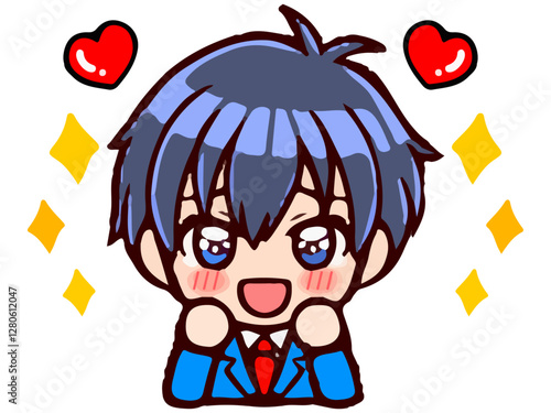 感動するちびキャラ制服男子のイラスト素材