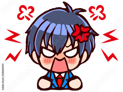 怒るちびキャラ制服男子のイラスト素材