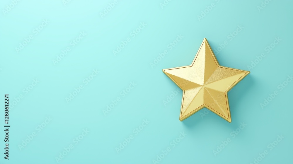 Obraz premium Golden Star Award on Light Blue Background Success Achievement Rating Concept