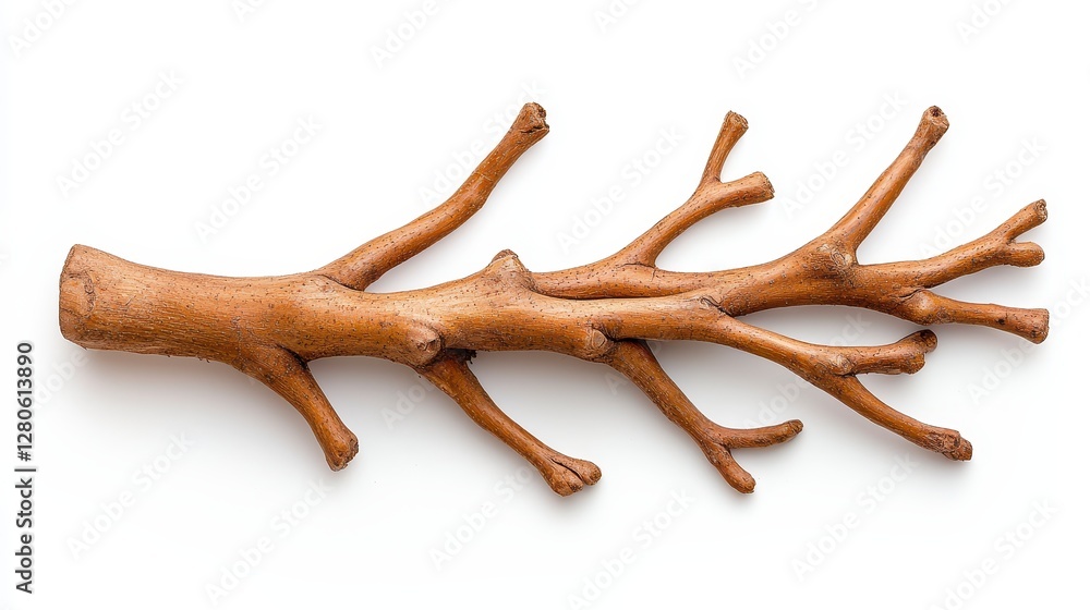 Detailed Close-up of a Small Brown Tree Branch Isolated on White Background Detailed Close-up of a Small Brown Tree Branch Isolated on White Background