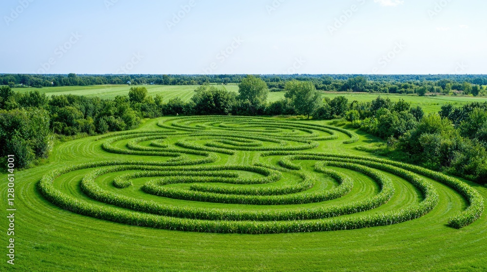Aerial view of a corn maze in a field Aerial view of a corn maze in a field