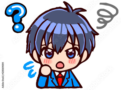 考えるちびキャラ制服男子のイラスト素材