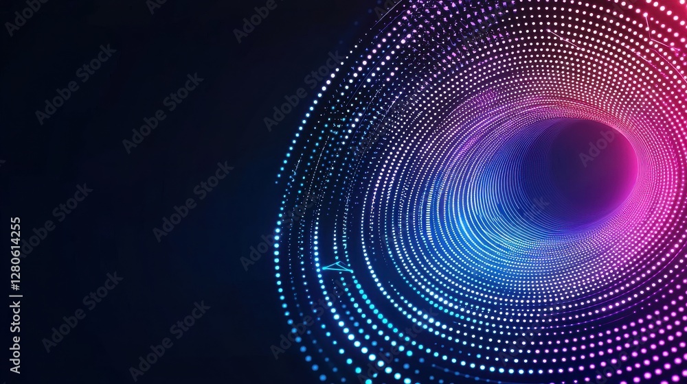Fototapeta premium A vibrant digital vortex of colorful dots, creating a mesmerizing tunnel effect against a dark background.