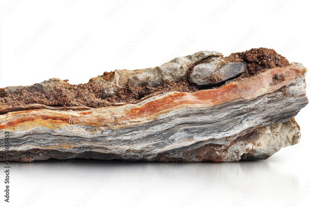 rich organic soil mound with visible texture and layers, clean white background, professional product photography