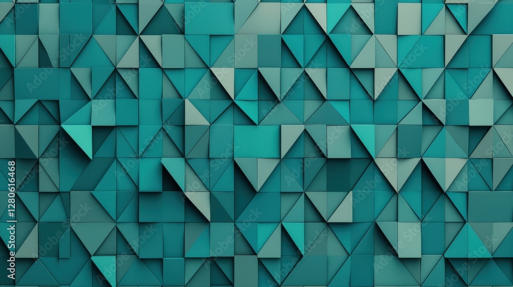Fototapeta premium A textured teal background featuring various triangular shapes arranged in a dynamic, overlapping pattern.