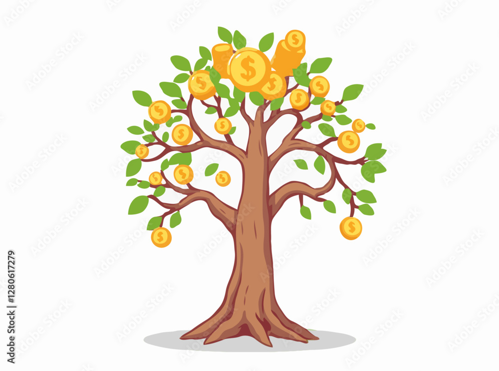 Obraz premium Earning Money: Money Tree with Passive Income Charts