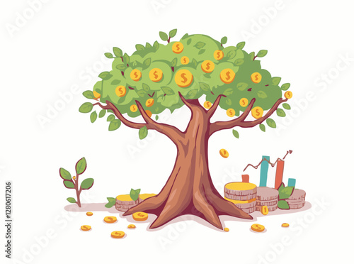 Earning Money: Money Tree with Passive Income Charts