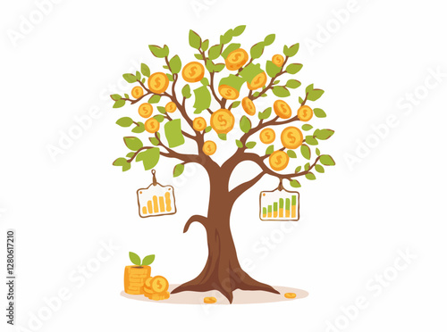 Earning Money: Money Tree with Passive Income Charts