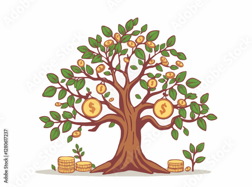 Earning Money: Money Tree with Passive Income Charts