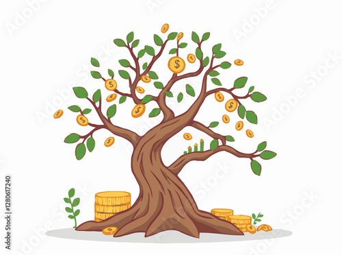 Earning Money: Money Tree with Passive Income Charts