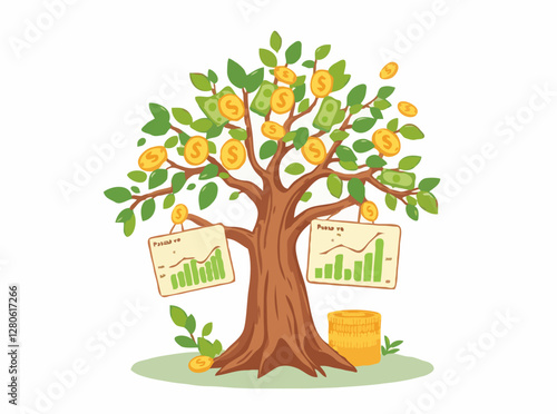 Earning Money: Money Tree with Passive Income Charts