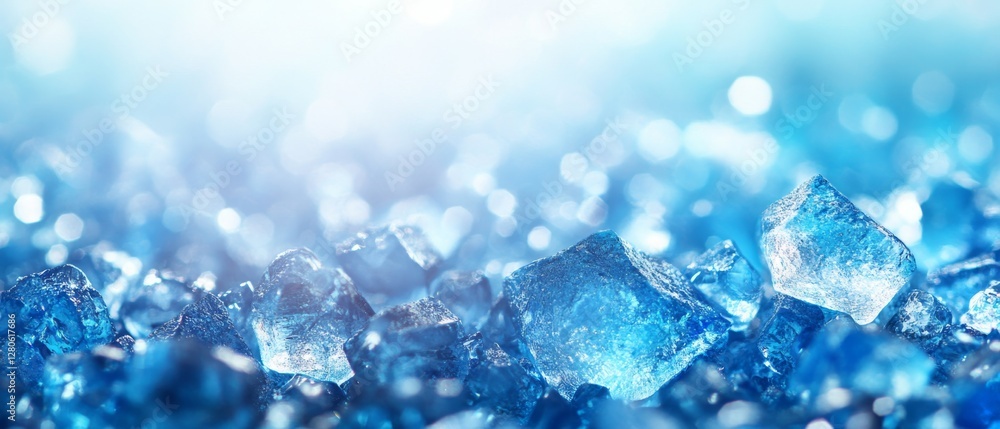 Blue ice crystals with sparkling bokeh background Blue ice crystals with sparkling bokeh background