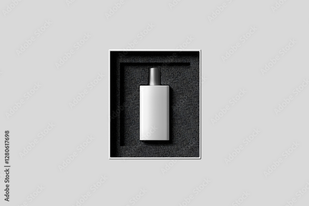 Blank perfume bottle in hard box for branding, 3d render illustration. Blank perfume bottle in hard box for branding, 3d render illustration.