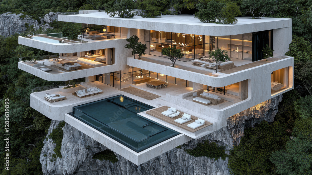 Modern cliffside house with stunning architecture and panoramic views Modern cliffside house with stunning architecture and panoramic views