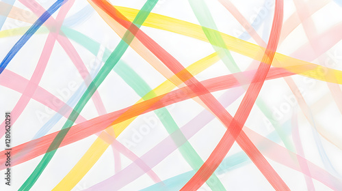 Thin pastel lines of varying colors crisscrossing on a pure white surface