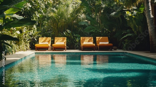 Alcohol consumption at a tropical resort with cocktails by the pool. Featuring relaxation and escape
