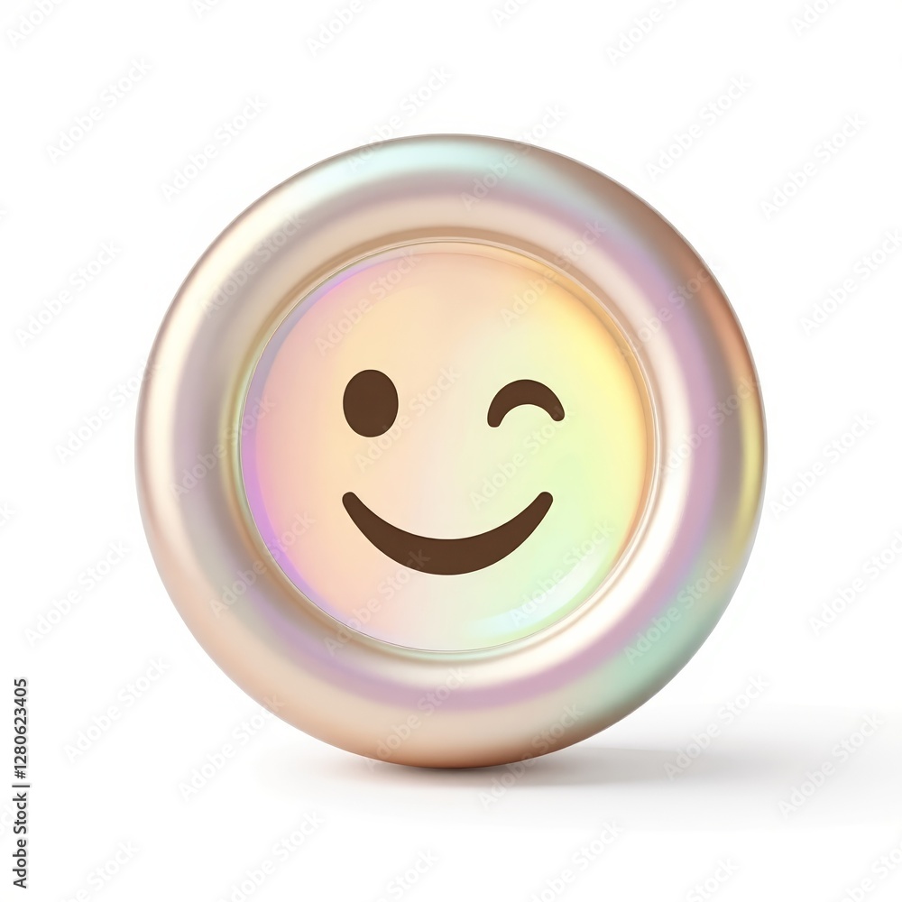 Fototapeta premium Colorful wink emoji on iridescent background
