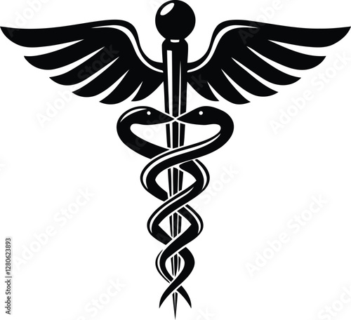 Modern and unique Caduceus medical symbol silhouette vector illustration, Caduceus medical symbol line art vector