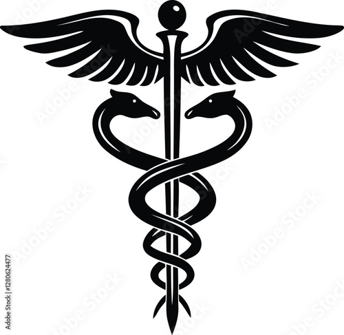 Modern and unique Caduceus medical symbol silhouette vector illustration, Caduceus medical symbol line art vector