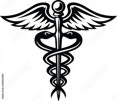 Modern and unique Caduceus medical symbol silhouette vector illustration, Caduceus medical symbol line art vector