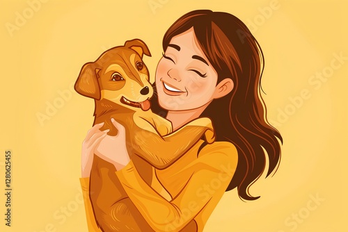 Wallpaper Mural happy woman portrait, holding and hugging a puppy, sharing her love to the dog Torontodigital.ca