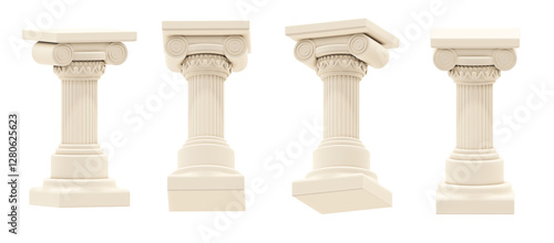 Ancient greek columns collection. 3D render realistic cartoon style.
