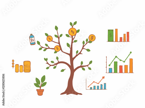 Diversified Income Visual: Money Tree and Investment Graphs