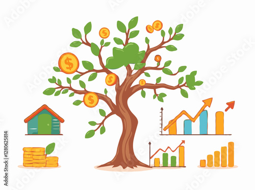 Diversified Income Visual: Money Tree and Investment Graphs