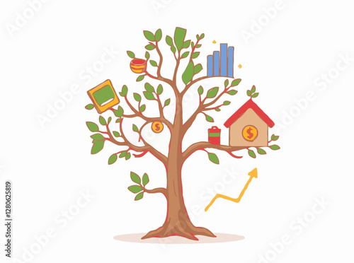 Diversified Income Visual: Money Tree and Investment Graphs