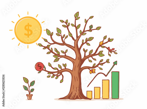 Diversified Income Visual: Money Tree and Investment Graphs