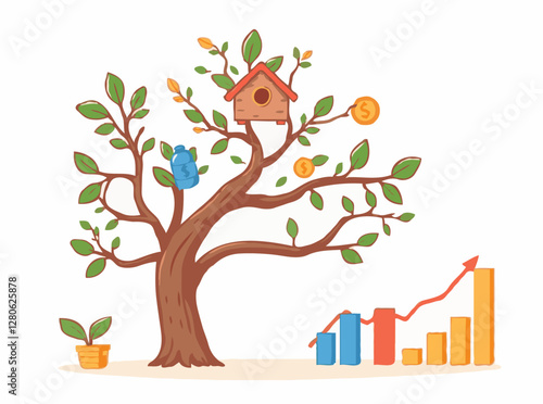 Diversified Income Visual: Money Tree and Investment Graphs