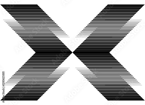 Abstract letter "X" formed by arrows pointing inwards and dynamic lines. modern design, for covers, prints and graphic projects. Sporty striped pattern.