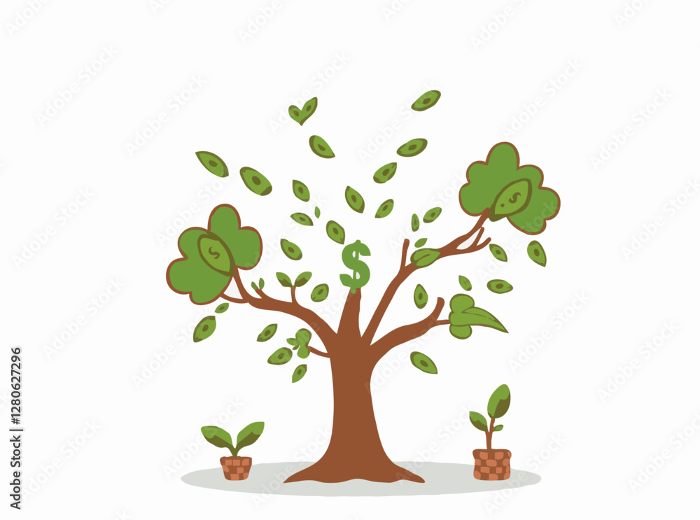 Obraz premium Passive Income Strategy with Money Tree Illustration