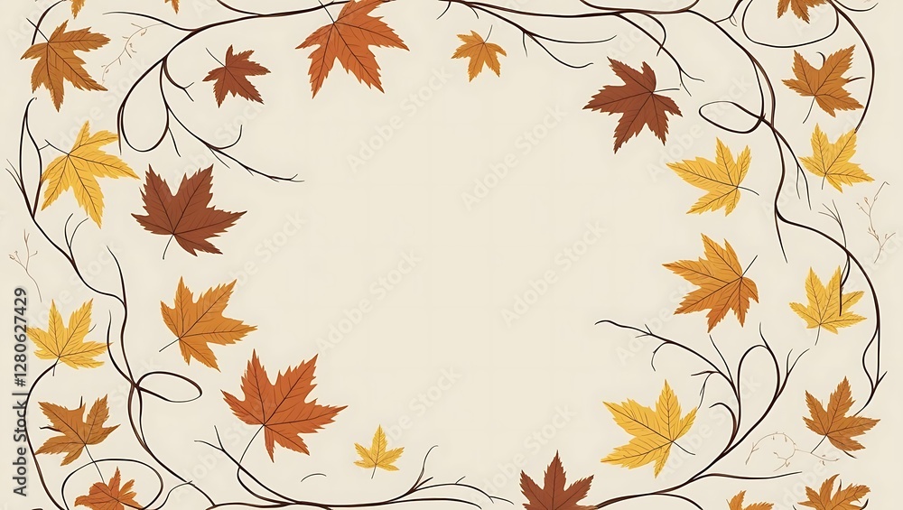 Elegant fall-themed border with tiny leaves and thin vines creating a subtle airy frame Elegant fall-themed border with tiny leaves and thin vines creating a subtle airy frame